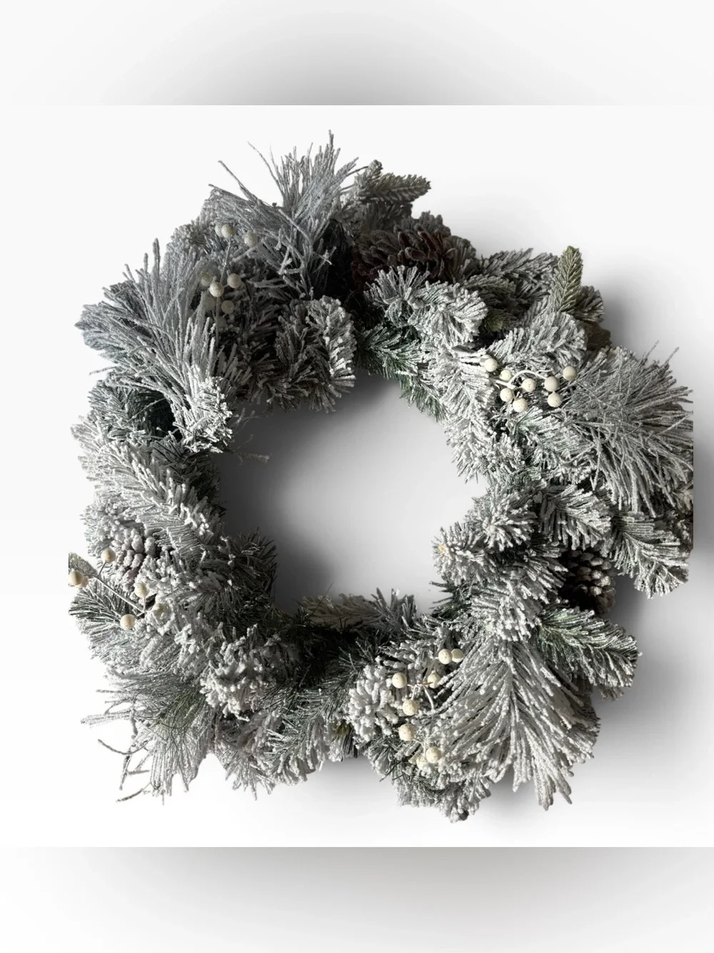 21 In Flocked Christmas Wreath Pinecones White Berries